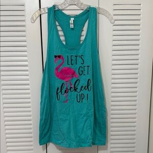 Teal Tank Top with Pink Flamingo Let’s Get Flocked Up